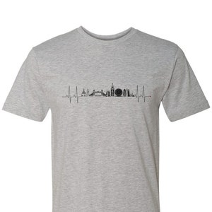 London Heartbeat Skyline Shirt, White Shirt, Gray Shirt, Wanderer, Heart line, Love, Travel, Skyline, Cities, Adventure, EKG, Plus Size