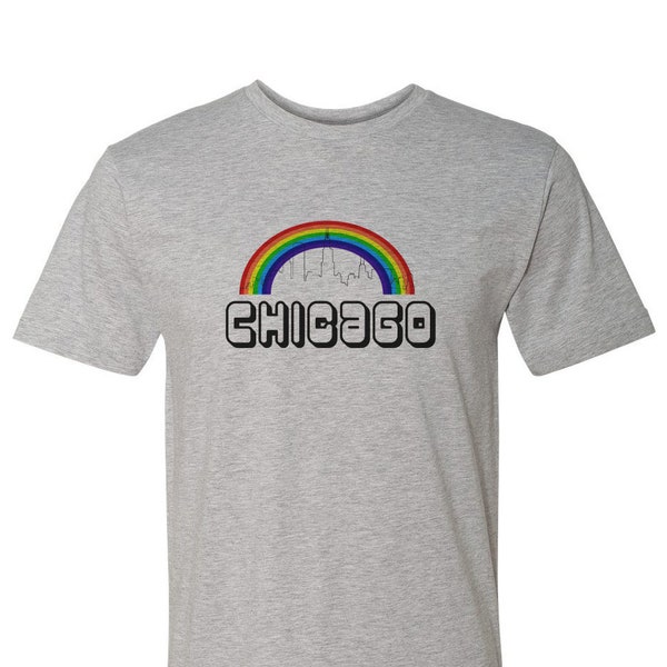 Chicago Rainbow Skyline Shirt, White & Gray Shirt, Rainbow, LGBTQ, Wanderer, Support, Love, Hope, Gay Rights, Gay Pride, LGBT, Plus Size