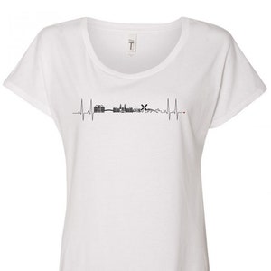 Amsterdam Heartbeat Skyline Shirt - White Shirt, Gray Shirt, Wanderer, Heart line, Love, Travel, Skyline, Cities, Adventure, EKG - Plus Size
