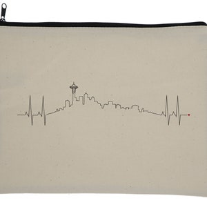 Seattle Heartbeat Skyline Makeup Bag - Wanderer, Heart line, Love, Travel, Skyline, Cities, Adventure, EKG, World Traveler, Wanderlust