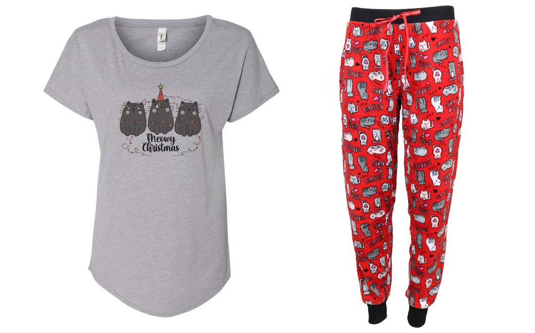Cat print christmas pajamas hotsell