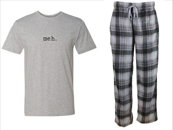 Meh Mens Grey Plaid Pajama Set Fleece Pajama Set, Pjs, Mens Pjs, Plaid  Pajamas, Gift for Him, Dad, Teen, College, Sarcasm, Plus Size 