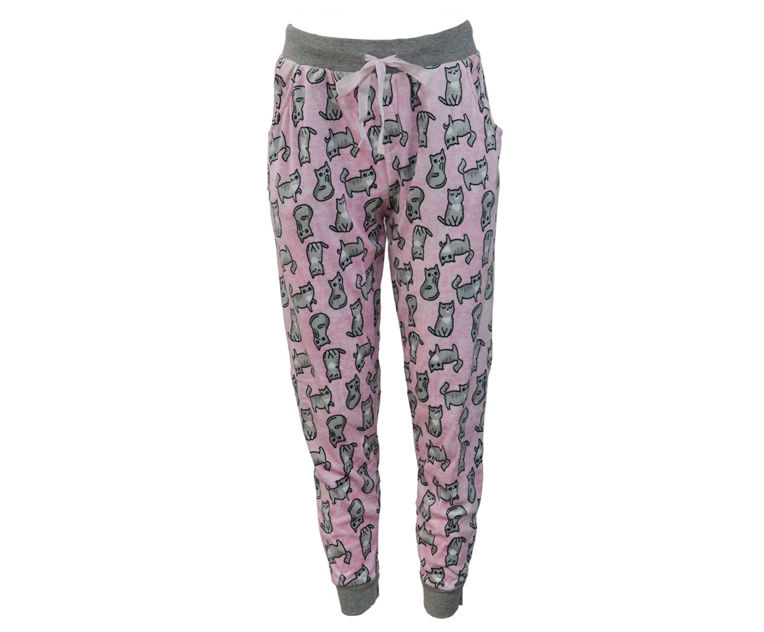 Cattitude Pink Pajama Set Cat Pajama With Pockets, Fleece Pajama, Cat ...