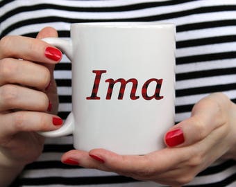 Ima - Mom Mug, Buffalo Plaid, Christmas Mug, Hebrew Heritage Mug, Hebrew, Mom, Gift for her, Mother's Day, Gift for Mom, Coffee, Tea