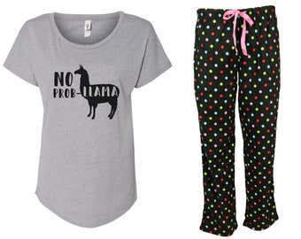 Fa La La Llama Pink Winter Pajama Set Llama Pajama Set Pun Funny Puns Alpaca PJ Set Gift for College Daughter Positivity Christmas Etsy