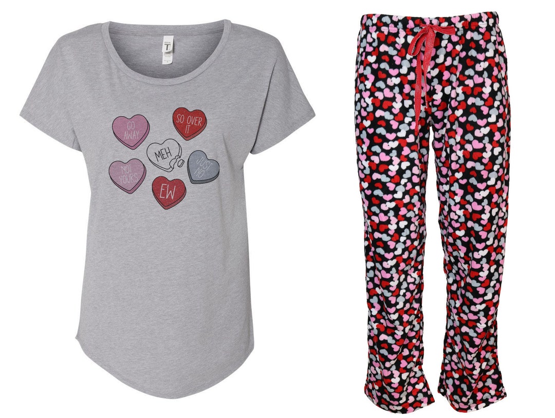 Candy Heart Pajama Set Anivalentine's Day, Fleece Pajama, Valentine's