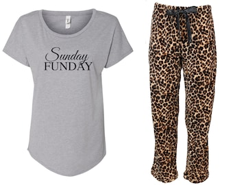 Sunday Funday Fleece Leopard Print Pajama Set - Sunday Funday, Leopard Print, Sassy, Weekend Warrior, Fun Pajama, Fleece Pajama set, Cheetah