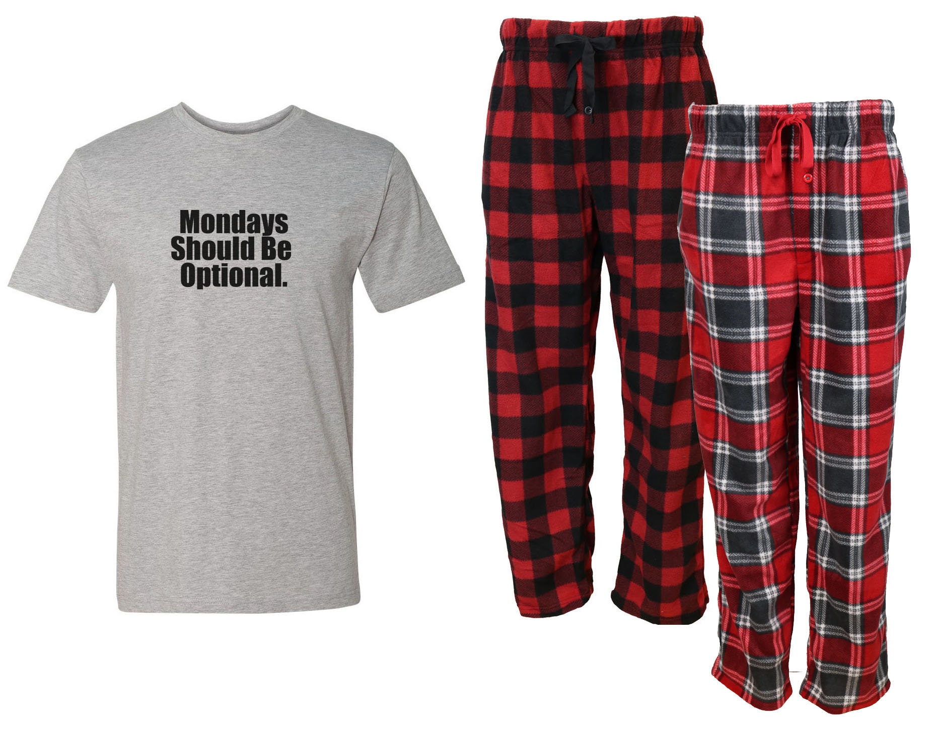 Mondays Should be Optional Mens Red Pajama Set - Fleece Pajama set, PJ, Mens PJs, Plaid Pajamas, gift for him, Dad, teen, college, Plus Size
