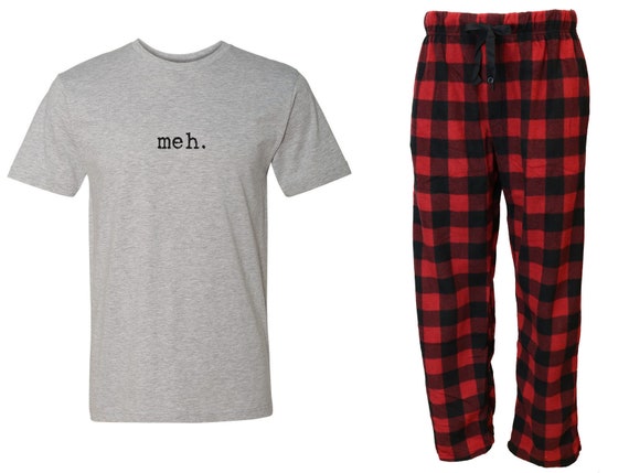 Meh Mens Red Plaid Pajama Set Fleece Pajama set PJs Mens | Etsy