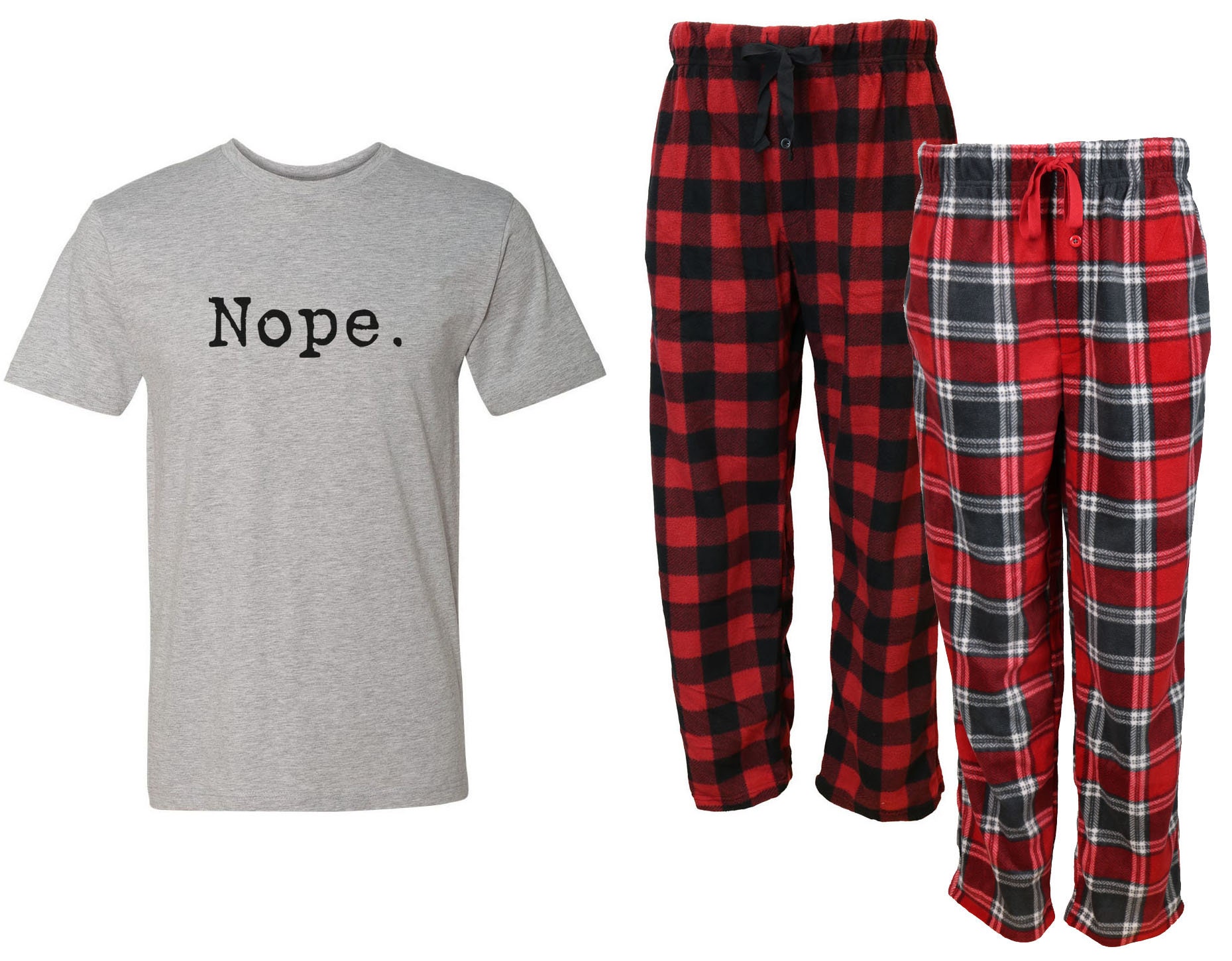 Nope Mens Red Pajama Set Fleece Pajama Set Pjs Mens Pjs Plaid Pajamas Gift for Him Dad Teen College Sarcasm Funny Pjs Plus Size Etsy Canada