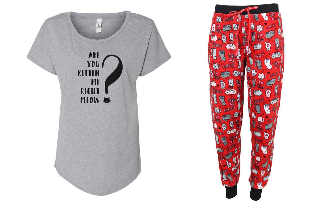 Kitten Me Right Meow Red Pajama Set Cat Pajama Fleece Pajama Cat Lover Gift Pajama Set Cat Puns Cat Pun Pun Pajamas Cat Pjs Jogger Etsy New Zealand