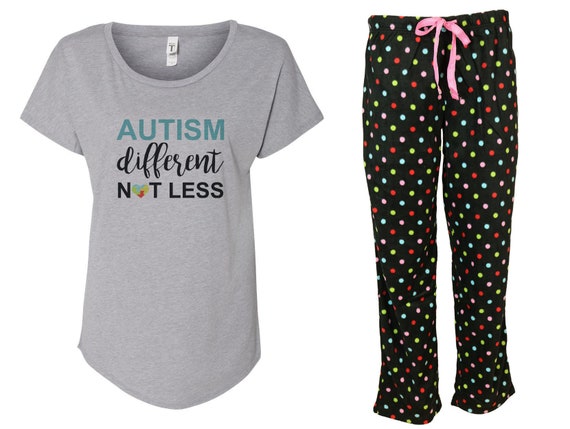 Autism Different Not Less Pajama Set Autism Awareness Pajamas Fleece Pajama Set Rainbow Dots Teenager Support Puzzle Autism Shirt Etsy UK