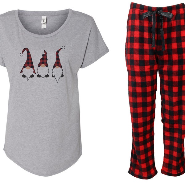 Gnome Buffalo Plaid Pajama Set - Gnome, Buffalo Plaid, Plaid Pajama, Christmas Pajama Set, Gift for Girlfriend, Daughters, Hygge, Fleece