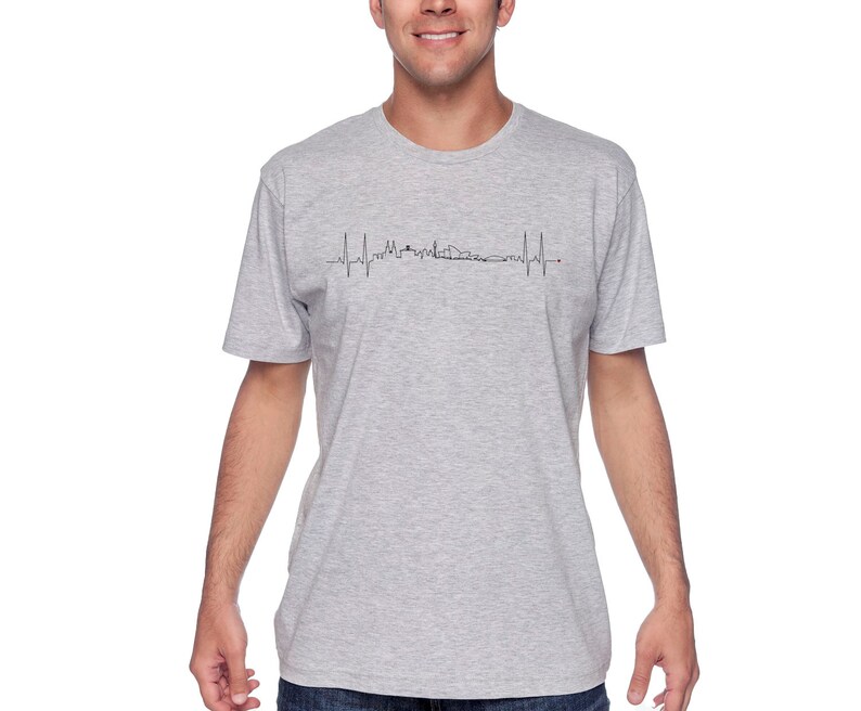 Sydney Heartbeat Skyline Shirt, White Shirt, Gray Shirt, Wanderer, Heart line, Love, Travel, Skyline, Cities, Adventure, EKG, Plus Size image 2