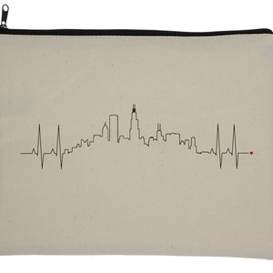 Chicago Heartbeat Skyline Makeup Bag - Wanderer, Heart line, Love, Travel, Skyline, Cities, Adventure, EKG, World Traveler, Wanderlust
