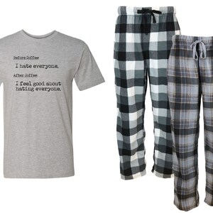 Before Coffee Mens Grey Pajama Set - Fleece Pajama set, Coffee, But First Coffee, PJs, Mens PJs, Coffee Lover, gift for him, Dad, Plus Size