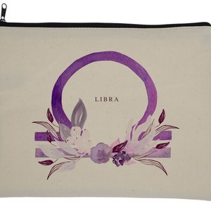 Libra Zodiac Sign Makeup Bag - Zippered Tote bag, Makeup, Star Sign, Zodiac, Astrology, Celestial, Constellation, Floral, October Birthday
