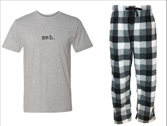 Meh Mens Grey Plaid Pajama Set Fleece Pajama set PJs Mens | Etsy