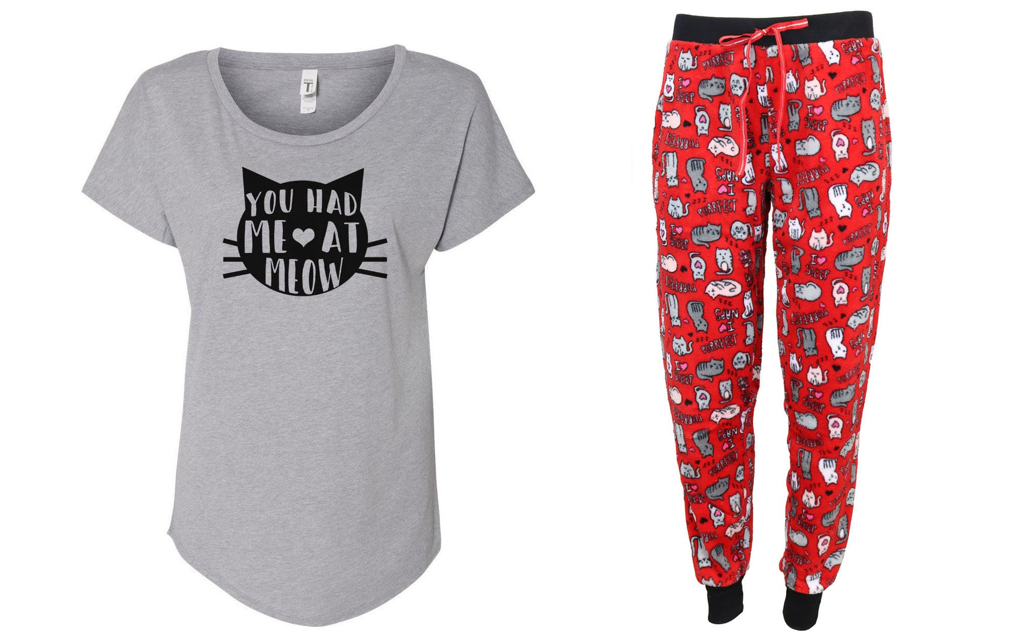 Had Me at Meow Red Pajama Set Cat Pajama Fleece Pajama Cat Lover Gift Pajama Set Cat Puns Cat Pun Shirt Pun Pajamas Cat Pjs Jogger Etsy Canada