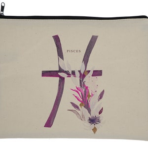 Pisces Zodiac Sign Makeup Bag - Zippered Tote bag, Makeup, Star Sign, Zodiac, Astrology, Celestial, Constellation, Floral, March Birthday