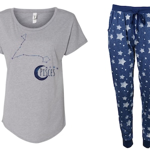 Conjunto de pijama con estampado de la constelación de Piscis: Piscis, signo del zodíaco, luna, astrología, celestial, estrellas, carta natal, signo del zodíaco, pijama, pijama