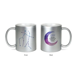 Gemini Star Sign Silver Mug - Gemini, Gemini Mug, May Birthday, Star Sign, Zodiac, Birthday, Coffee, Tea, Astrology, Gift for her