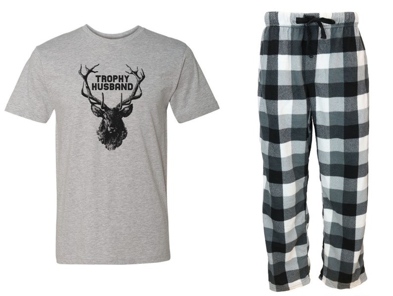 Deer Hunter Fleece PJ Outdoorsman Dad Gift For Hunter Hunting Hunter Plus Size Buck Shot Trophy Husband Grey Pajama Set Shotgun