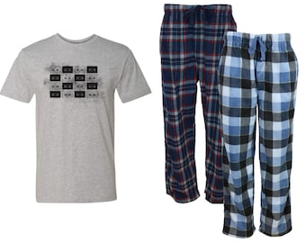Tape Cassette Mens Pajama Set - Fleece Pajama set, Fun Pjs, PJs, Mens PJs, gift for him, Dad, Rocker, Musician, Music Lover, Plus Size