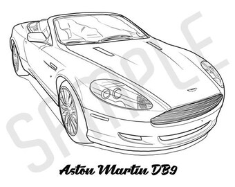 ASTON MARTIN DB9 Coolest Car Adult Coloring Page, Printable Coloring Pages, Coloring Page Adults, Digital Instant Download 2 pages
