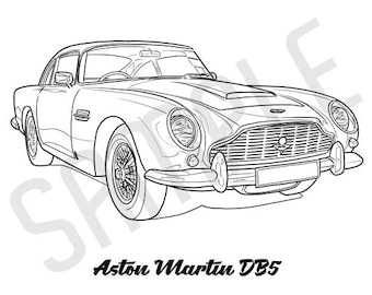 ASTON MARTIN DB5 Coolest Car Adult Coloring Page, Printable Coloring Pages, Coloring Page Adults, Digital Instant Download 2 pages
