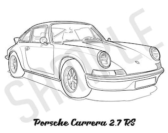 PORSCHE CARRERA 2.7 RS Coolest Car Adult Coloring Page, Printable Coloring Pages, Coloring Page Adults, Digital Instant Download 2 pages