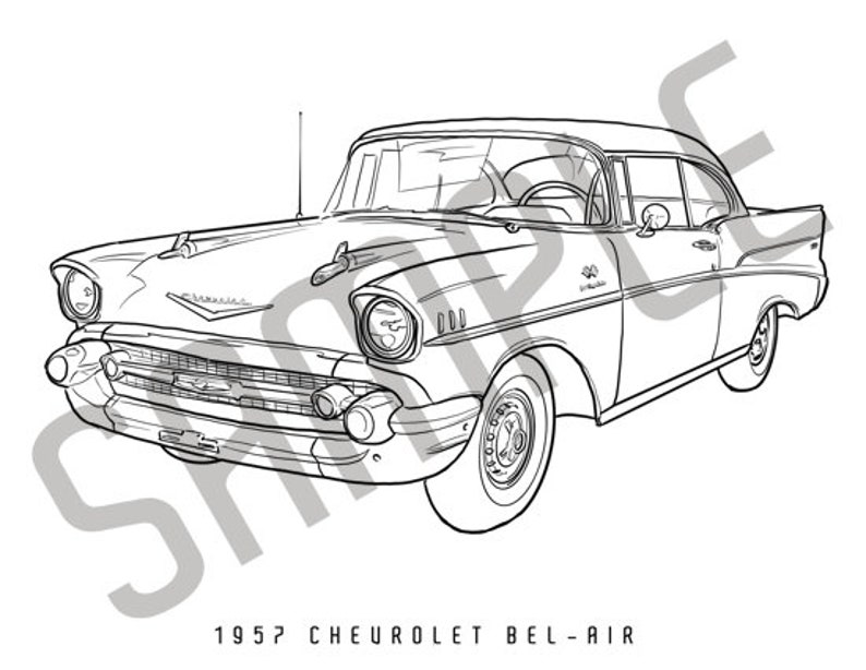 1957 CHEVROLET BEL-AIR Adult Coloring Book, Printable Coloring Pages ...
