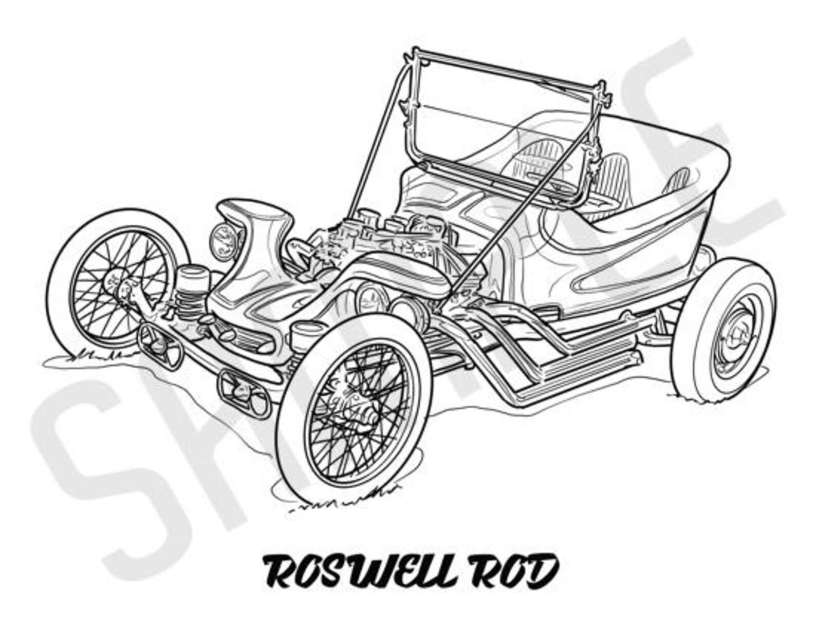 ROSWELL ROD Rat Rod Adult Coloring Page, Printable Coloring Pages ...