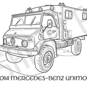 2014 MERCEDES-BENZ UNIMOG Pickup Truck Adult Coloring Page, Printable Coloring Pages, Coloring Page Adults, Digital Instant Download 2 pages