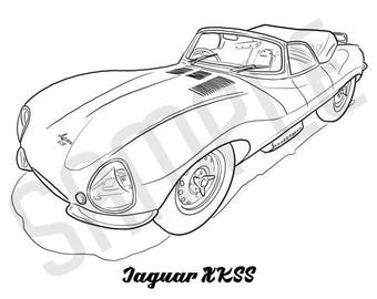JAGUAR XKSS Coolest Car Adult Coloring Page, Printable Coloring Pages, Coloring Page Adults, Digital Instant Download 2 pages