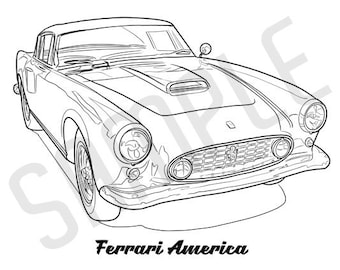 FERRARI AMERICA Coolest Car Adult Coloring Page, Printable Coloring Pages, Coloring Page Adults, Digital Instant Download 2 pages