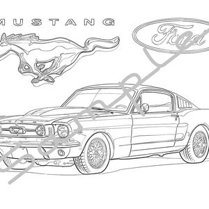 1969 FORD MUSTANG, Adult Coloring Page, Printable Coloring Page, Coloring Page for Adults, Digital Instant Download 1 page