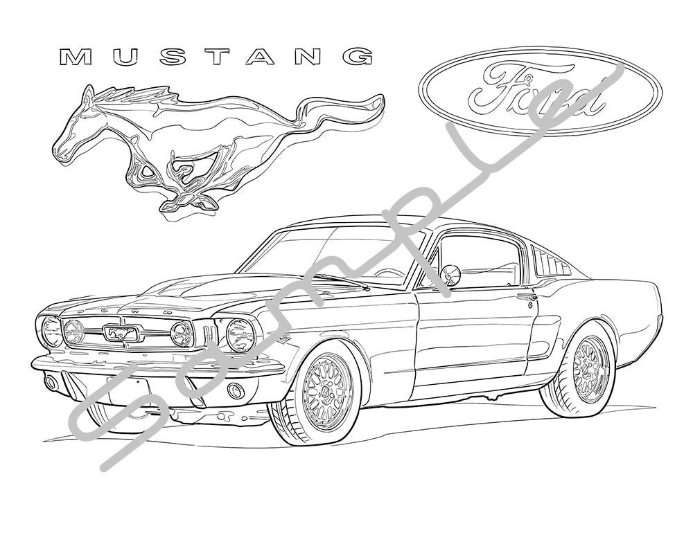 1969 Ford Mustang Adult Coloring Page Printable Coloring Etsy