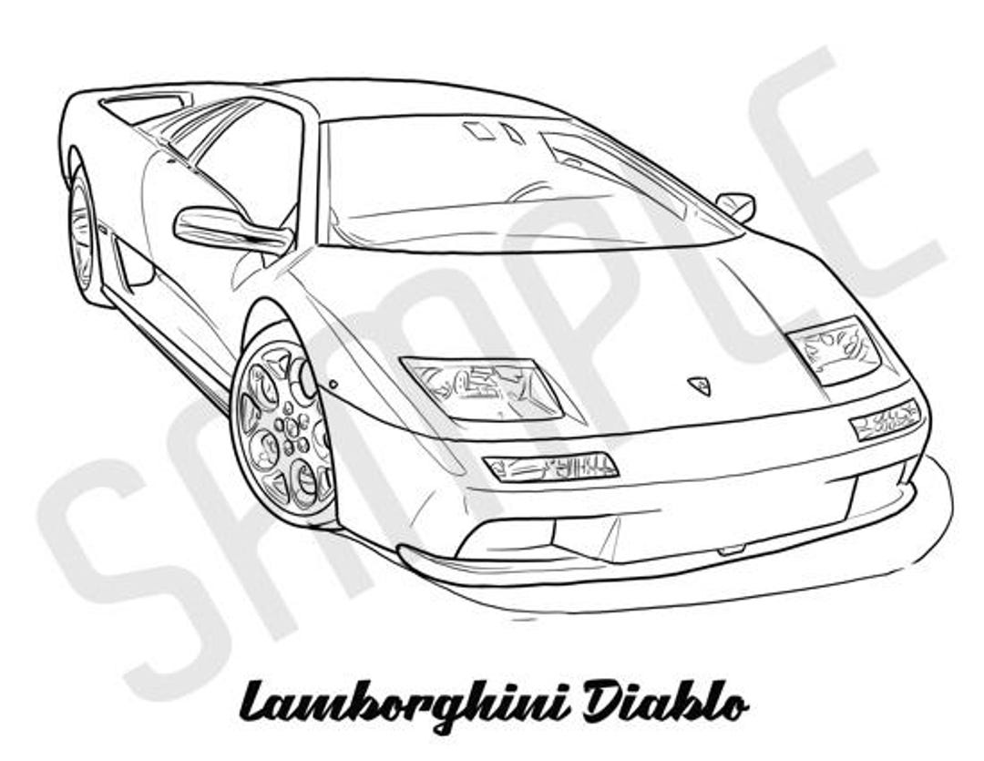 LAMBORGHINI DIABLO Coolest Car Adult Coloring Page, Printable Coloring ...