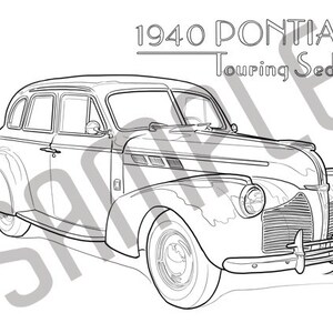 1940 PONTIAC TOURING SEDAN Adult Coloring Book, Printable Coloring