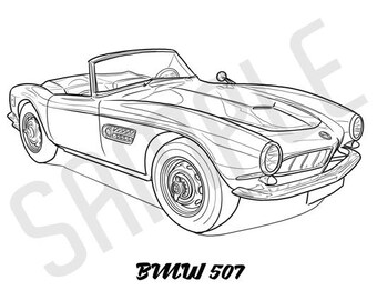 BMW 507 Coolest Car Adult Coloring Page, Printable Coloring Pages, Coloring Page Adults, Digital Instant Download 2 pages