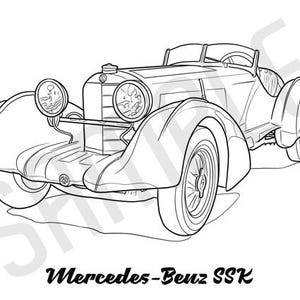 MERCEDES-BENZ SSK Coolest Car Adult Coloring Page, Printable Coloring Pages, Coloring Page Adults, Digital Instant Download 2 pages