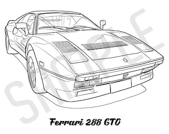 FERRARI 288 GTO Coolest Car Adult Coloring Page, Printable Coloring Pages, Coloring Page Adults, Digital Instant Download 2 pages