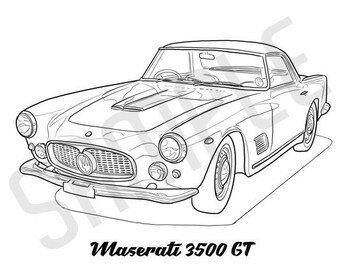 MASERATI 3500 GT Coolest Car Adult Coloring Page, Printable Coloring Pages, Coloring Page Adults, Digital Instant Download 2 pages