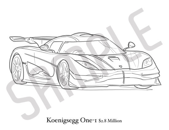 KOENINGSEGG ONE-1 Adult Coloring Book, Printable Coloring Pages
