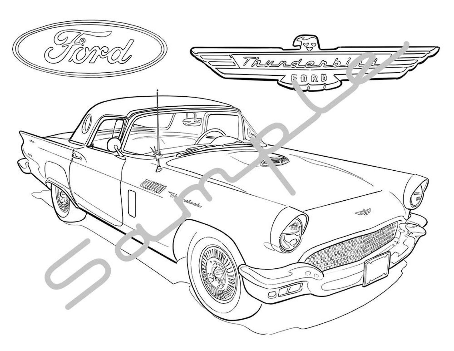 1957 FORD THUNDERBIRD, Adult Coloring Page, Printable Coloring Pages
