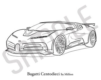 BUGATTI CENTODIECI Adult Coloring Book, Printable Coloring Pages, Coloring Book Adults, Digital Instant Download 1 page