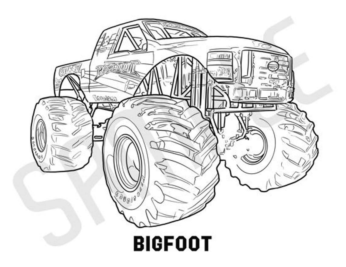 BIGFOOT Monster Truck Adult Coloring Book, Printable Coloring Pages ...