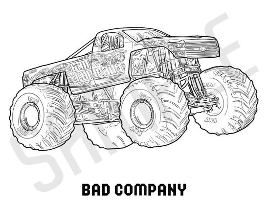 BAD COMPANY Monster Truck Adult Coloring Book, Printable Coloring Pages ...