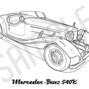 MERCEDES-BENZ 540K Coolest Car Adult Coloring Page, Printable Coloring Pages, Coloring Page Adults, Digital Instant Download 2 pages